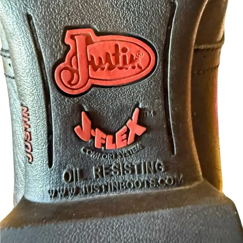 Justin Boots J-Flex Black Leather Work Boot with Red Logo Accents Mens 12D